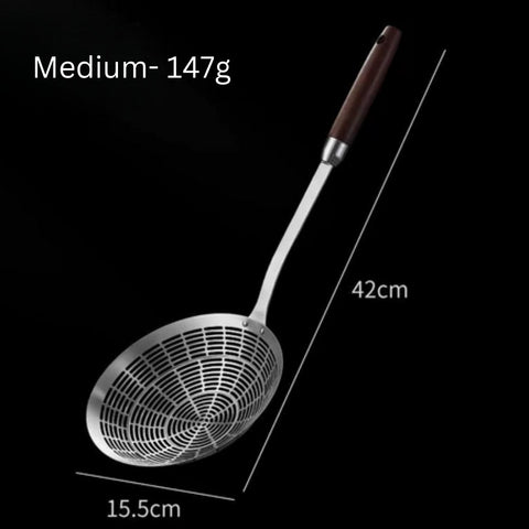 Stainless Steel Strainer Ladle With Wooden Handle