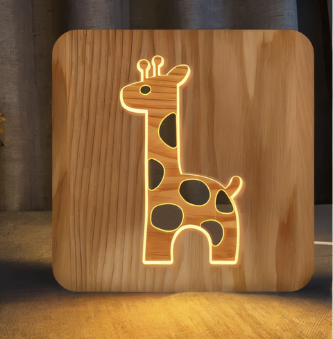 : LumaCarve Giraffe Lamp – 3D Wooden LED Night Light