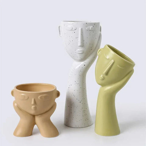 Abstract Human Face Vase – Modern Ceramic Art Piece