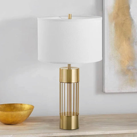 Brass Table Lamp with Linen Shade – Nordic Elegant Design