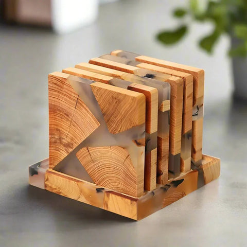 6-Piece Solid Wood Coasters Set